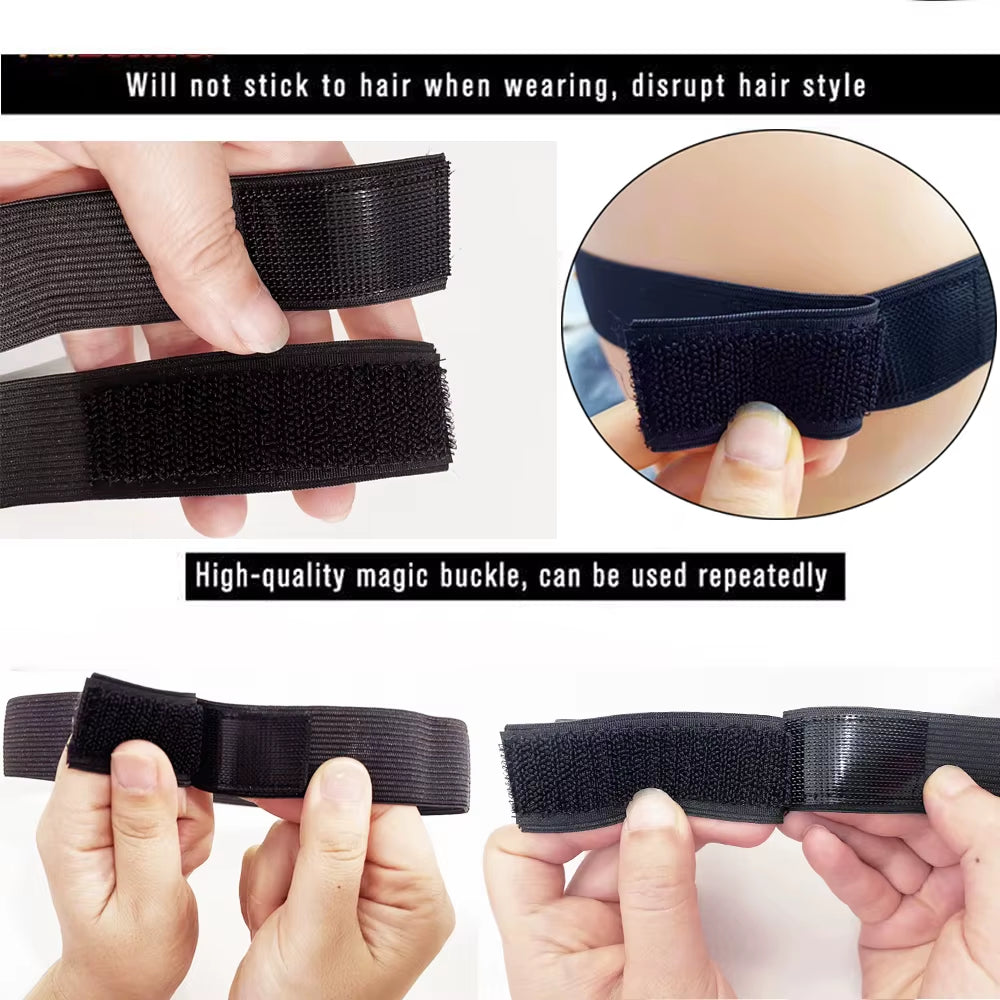 Fashion Hair Elastic Band for Wigs Adjustable Edge Scarf Elastic Headband with Magictape for Women Lace Wigs